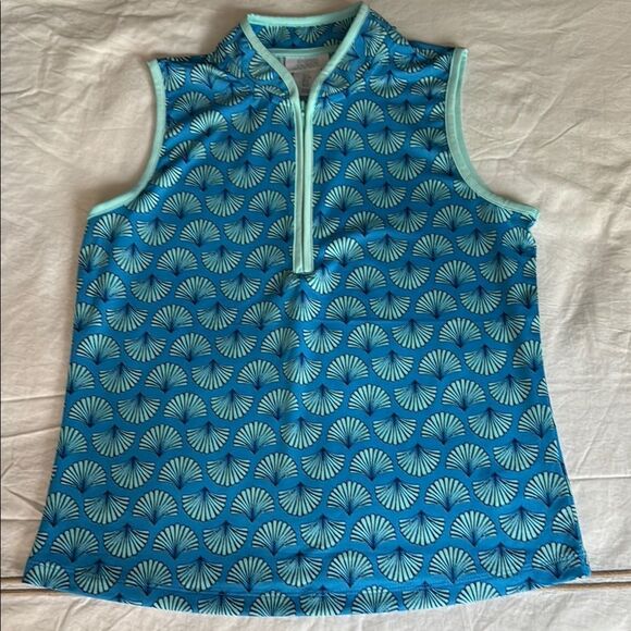 NWT Sigrid Olsen Blue Palm Print Golf Tennis Woman’s Sleeveless Zip Up Top.Small - Picture 1 of 7